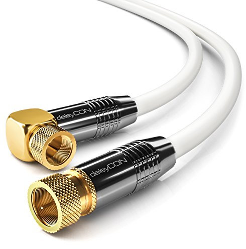 deleyCON 12,5m SAT Antennenkabel Satellitenkabel Koaxialkabel - HDTV Full HD 4K - F-Stecker 90° Gewinkelt zu F-Stecker Gerade - Weiß