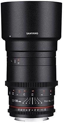 Samyang F1312206101 - Objetivo para vídeo VDSLR para Sony E (Distancia Focal Fija 135mm, Apertura T2.2-22 ED UMC, diámetro Filtro: 77mm), Negro