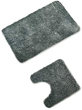 WohnDirect Badematten Set - WC Vorleger (45x45cm), Badematte (50x80cm) - rutschfest waschbar Badezimmerteppich MIT WC-Ausschnitt - Grau