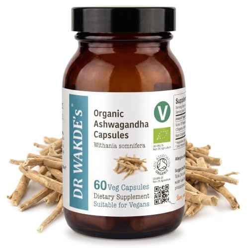 DR WAKDE’S Organic Ashwagandha Capsules (Withania somnifera), 60 Veg Caps, Plant-Based Supplement, Made in UK, Vegan, All Natural