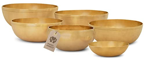 MASSAGE-EXPERT Klangschalen Set PROFI KOMPLETT [6 x Tibetische Klangschale], Von Mini Ø 13,5 cm - hoher Ton bis Groß Ø 29,0 cm - tiefer Ton, Für Klangmassage, Klangtherapie, Entspannung & Yoga