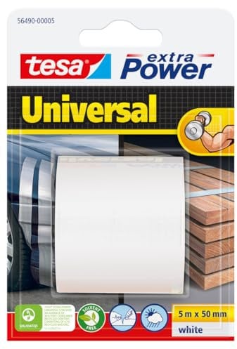 Tesa Extra Power Universale - Nastro Telato per Riparazioni, Fissaggio, Imballaggio, Marcatura e Sigillatura - Bianco - 5 m x 50 mm