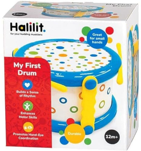 Halilit First Drum Light & Robust Kids Toy Musical Instrument with 2 Baby-Safe Beaters/Drum Sticks. Early Learning Sensory Percussion Toy. Boys & Girls