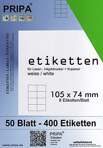 pripa - Etiketten 105 x 74-8 Stueck auf A4-50 Blatt - grün - DIN A4 Selbstklebende Etiketten 3427