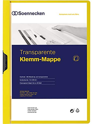 SOE Klemmappe PVC A4 gelb 1-30Blatt transp. Vorderdeckel m. Metall-Clip