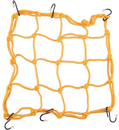 GOOFIT Corde Elastiche con Ganci Ragno Moto Rete Portaoggetti sostituzione per Auto Bagagliaio sostituzione per Coprire Appendere Casco ATV Biciclette 30 x 30 cm (Giallo)