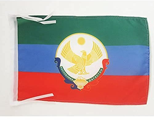 AZ FLAG Bandiera Repubblica del DAGHESTAN con Stemma 45x30cm - BANDIERINA Russia 30 x 45 cm cordicelle