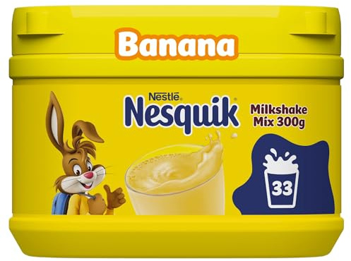 Nesquik Banana Flavoured Milkshake Powder 300g Tub | Pack of 1 | Banana milkshake powder; fortified with vitamins C and D; gluten free; no artificial colours flavours or preservatives