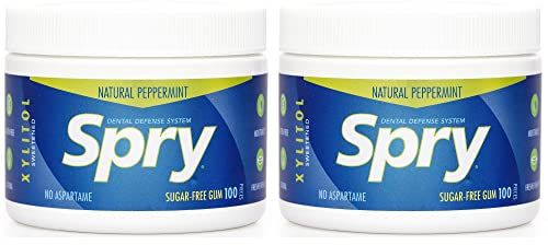 Spry Frisches Natürliches Xylitol Kaugummi Zahnpflege-System – Aspartamfrei, Zuckerfrei, Non-GMO, Glutenfrei (Pfefferminze, 100 Stück – 2 Packung)