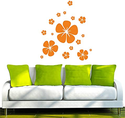 INDIGOS UG - Wandtattoo Wohnzimmer - Wandaufkleber Hibiskus, Retro 80x69 cm orange w191 - Aufkleber Kinderzimmer Schlafzimmer Küche Badezimmer Büro Dekoration