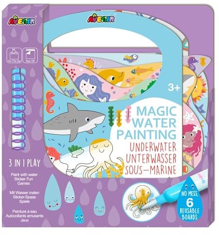 Avenir Ausmalspiel Unterwasser, 3-in-1 Kreativ-Set mit Spielen, Stickern und Ausmalbildern, DIY, für Kinder ab 3 Jahren