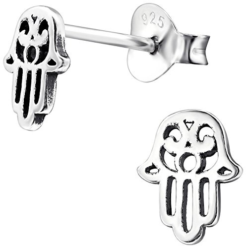 EYS JEWELRY Damen Ohrringe Hand der Fatima 925 Sterling Silber 7 x 6 mm Ohrstecker Hamsa Damenohrringe Damenohrstecker
