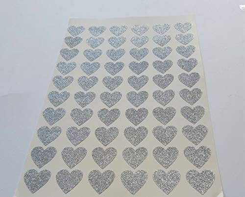60 Glittery Silver HEART Stickers 20mm