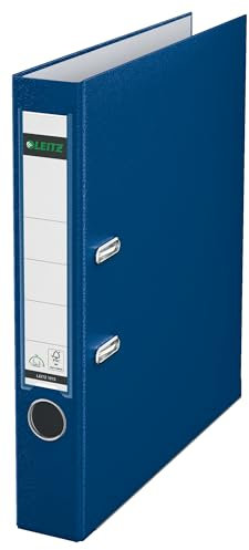 Leitz Qualitäts-Ordner 180° Plastik, das Original, DIN A4 Aktenordner 5 cm schmal, 90% Recycling-Karton, 30% Pre-Consumer Recycling-Kunststoff, Mit 180° Mechanik, 350 Blatt Kapazität, Blau, 10155035