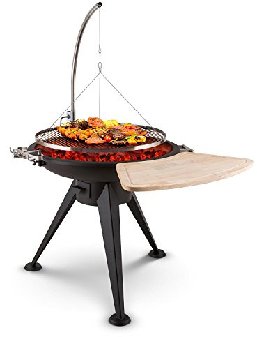 blumfeldt Delion - Grill Suspendu, Pivotant, en Acier, Brasero, 70 cm de diamètre, Pieds Extra Longs, Crochets de sécurité, Surface de Cuisson avec Rebord - Noir