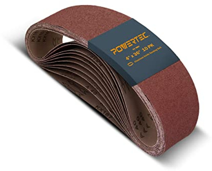 POWERTEC 110630 Schleifbänder, 10,2 x 91,4 cm, Körnung 60, Aluminiumoxid, Schleifband, Schleifpapier für Band- und Tellerschleifer, 10 Stück
