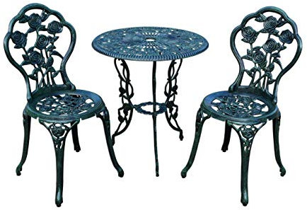Oakland Living Bistro-Set, Aluminiumguss, antikes Design, 3-teilig, Grün