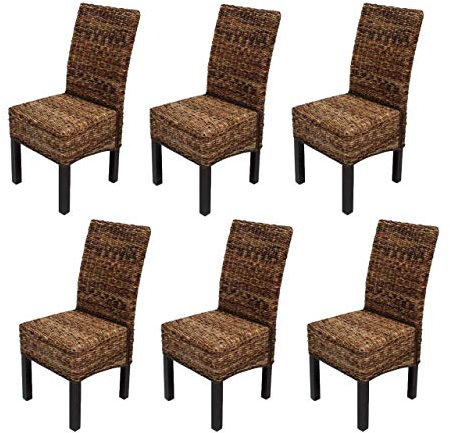 Mendler 6er-Set Esszimmerstuhl Korbstuhl M69 Stuhl Bali Bananengeflecht - dunkel, ohne Kissen
