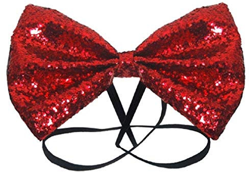 Fancy Me Damen Glitzer schwarz silber gold rot grün pink Fliege Zirkus Kostüm - Rot, One size