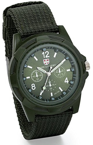 JewelryWe Herren Armbanduhr, Analog Quarz Piloten Outdoor-Sportuhr Armeegrün Textil Armband Uhr mit Armeegrün Digital Zifferblatt