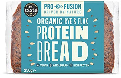 Profusion Organic Protein Bread 250g, Pack of 9 - Rye & Flax Seed - Wholegrain, Source of Fibre & Alternative to Wheat Bread - Low Carb Bread - Vegan & Plant-Based Protein