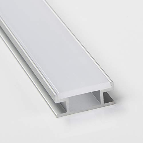 5 Stück SO-TECH® Einlass LED-Profil-77 | 2000 x 19,4 mm mit opaler Abdeckung | Bodenmontage/Montage in Fliesenboden | trittsicher