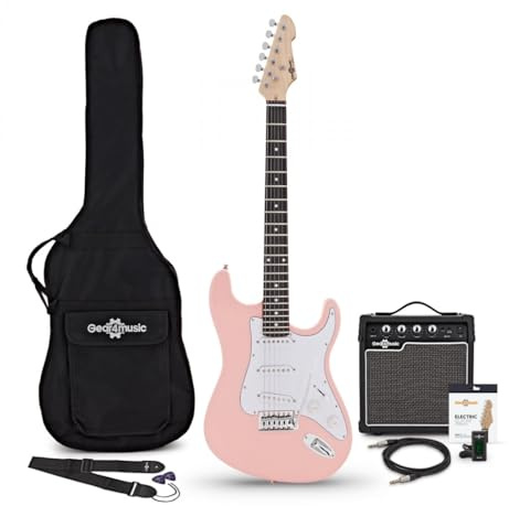 LA Guitarra Eléctrica Rosa, Set con Accesorios y Amplificador de 10 W