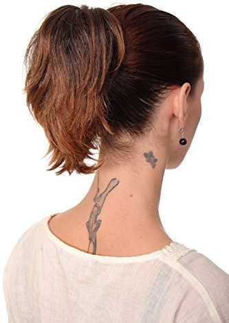 WIG ME UP - Haarteil Zopf Extension Schwarzbraun-Rostbraun-Mix kurz wilder Look Befestigung mit Butterfly-Klammer 20 cm T6545-2T30