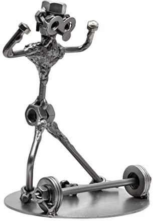 STEEMO Original Schraubenmännchen Figur: Bodybuilding Athlet Gym - Geschenk Metall-Deko, Handarbeit, Stahl, grau 13x13x18cm