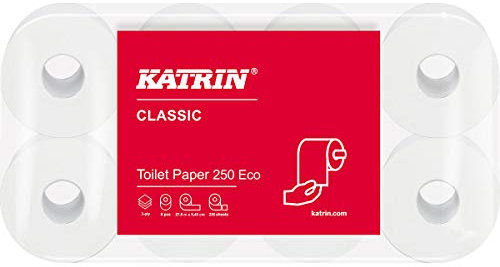 Katrin Toilettenpapier 3 lagig, Klopapier, WC Papier – Katrin Classic Toilet 250 ECO – 8 Rollen, ökologisch, weiß