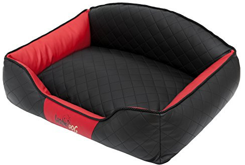 DOGGY Hobbydog XLELICCB11 Hundebett/Sofa/Korb Elite mit Kunstleder, schwarz/rot, XL, 84 x 65 x 28 cm