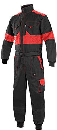 LUXY Canis CXS Robert Arbeitsoverall Herren Arbeitsanzug Schutzanzug Reißverschluss Overall Einteiler für Maler Baumwolle Gärtner Rallye Kombi Mechaniker Taschen Schutzkleidung; schwarz mit rot; (54)