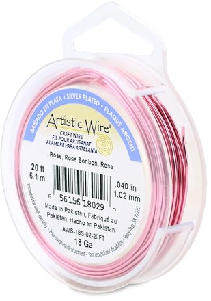 Artistic Wire, 18 Gauge Silver Plated Tarnish Resistant Colored Copper Craft Wire, Rose, 20 ft