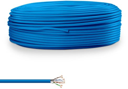 Waytex 36421 Câble RJ45 Multibrin Catégorie 6 F/UTP 100,00m AWG26/7 blindé Conducteur Cuivre Couleur Bleu en Couronne