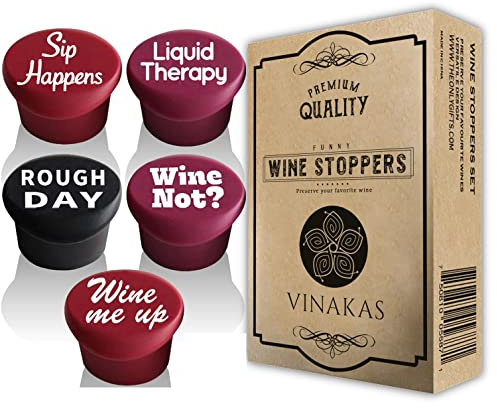 Weinstopfen, Weinzubehör zum Verschenken, lustige Silikon-Weinverschlüsse für Wein- und Bierflaschen, 5 Stück
