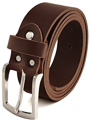 Fa.Volmer ® Gürtel Herren Ledergürtel aus Büffelleder für Männer Jeans Echtleder Braun 38mm breit kürzbar #Br007-02 (Bundweite 110cm)