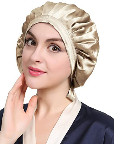 LilySilk 100% Maulbeerseide Schlafmütze rutschfest verstellbar und atmungsaktiver Kopfbedeckung Seidenhaube zum Schlafen Nachtmütze mit elastischem Band für alle Haartypen,Kaffee