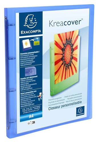 Exacompta Kreacover Ref 51962E Classeur polypropylène Bleu 4 anneaux A4 15 mm Lot de 12