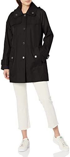 LONDON FOG Damen Double Collar Raincoat Regenmantel, schwarz, Mittel
