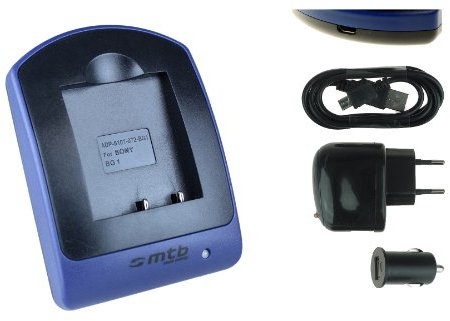 Chargeur (USB/Auto/Secteur) Compatible avec Sony NP-BG1 FG1 / Cyber-Shot DSC-H.. /HX../N../T.. /W../WX.. v. liste