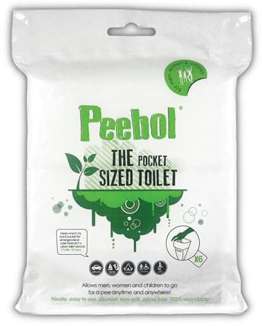 Peebol by SHEWEE – The Pocket-Sized Toilet – Rapidly Turns 1L of Urine into an Odourless, Compostable & Solid Gel. UK Made, Disposable Urinal for Everyone. Festival, Camping, Car Essentials – 6 Pack