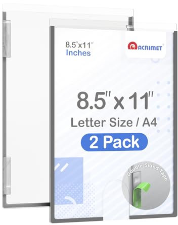 Acrimet Support de signalisation mural format lettre A4, en plastique cristal transparent avec adhésif au dos, parfait pour l'affichage au bureau, restaurant, une école ou à la maison (lot de 2)