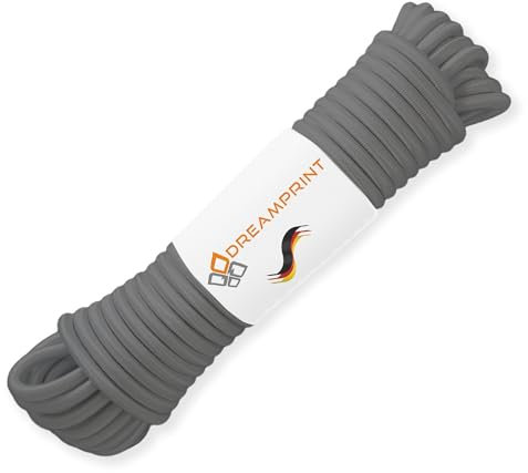 Dreamprint Expanderseil 20m Grau 10mm Ø - Gummiseil, Planenseil, elastisches Seil für Innen & Außen - Wetterfest & Reißfest - Ideal für Ladungssicherung, Planenbefestigung, Camping & Outdoor