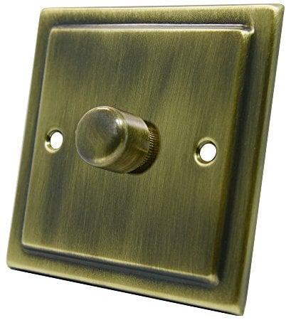 AET VAB1GDIMLED Victorian Antique Brass 250W-10 Amp Single 1-Gang 2 Way 250W LED Light Dimmer Switch, 250 W, 240 V