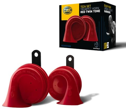 HELLA Fanfare - STYLE HORN TE24 SET - 12V - 110dB(A) - Frequenzbereich von: 400Hz - Frequenzbereich bis: 500Hz - Tiefton/Hochton - elektrisch - Gehäusefarbe: rot/schwarz - 3FH 007 424-801