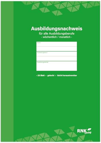 RNKVERLAG - Ausbildungsnachweis-Block, alle Ausbildungsberufe, DIN-A4, wöchentliche oder monatliche Eintragungen, gelocht, perforiert, 1 Stück