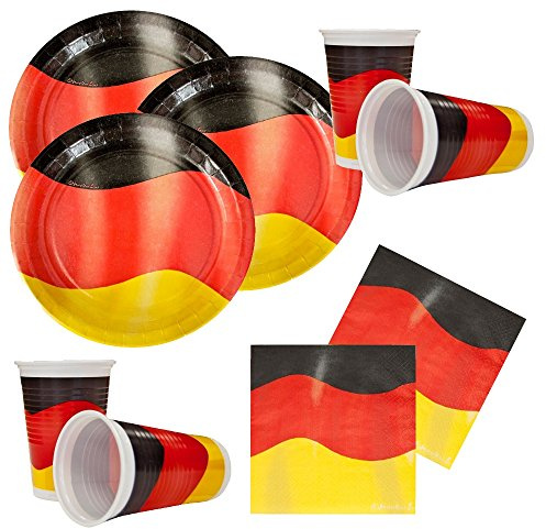 Pohly Partyset Deutschland 10 Teller, 10 Becher und 20 Servietten | Schwarz Rot Gelb, Pappe und Kunststoff