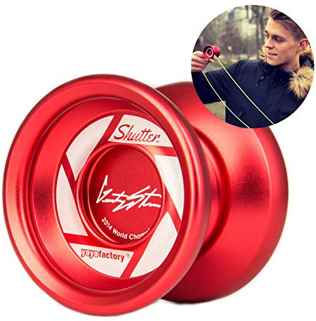 YoYo Factory Shutter Jo jo – Unresponsives Profi Yoyo aus Vollmetall – Leerlauf JoJo mit Kugellager – Von Weltmeister Gentry Stein genutzt – Spielzeug für Kinder & Erwachsene - Rot