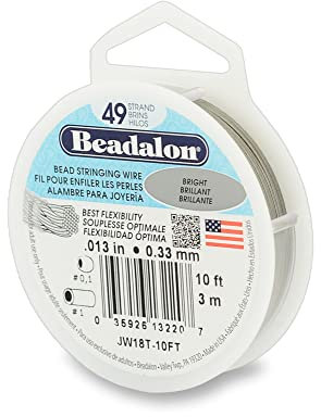 Beadalon 49 Strand Stainless Steel Bead Stringing Wire.013 in / 0.33 mm, Bright, 10 ft / 3.1 m