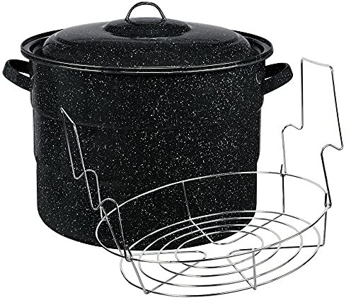 Granite Ware Steel/Porcelain Water-Bath Canner with Rack, 21.5, Black, 21 Quarts